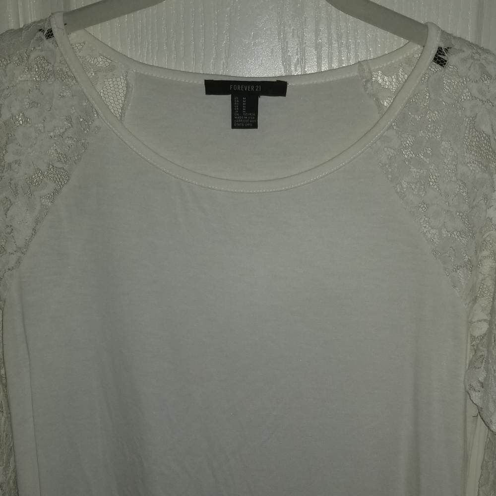Cream top with lace sleeves